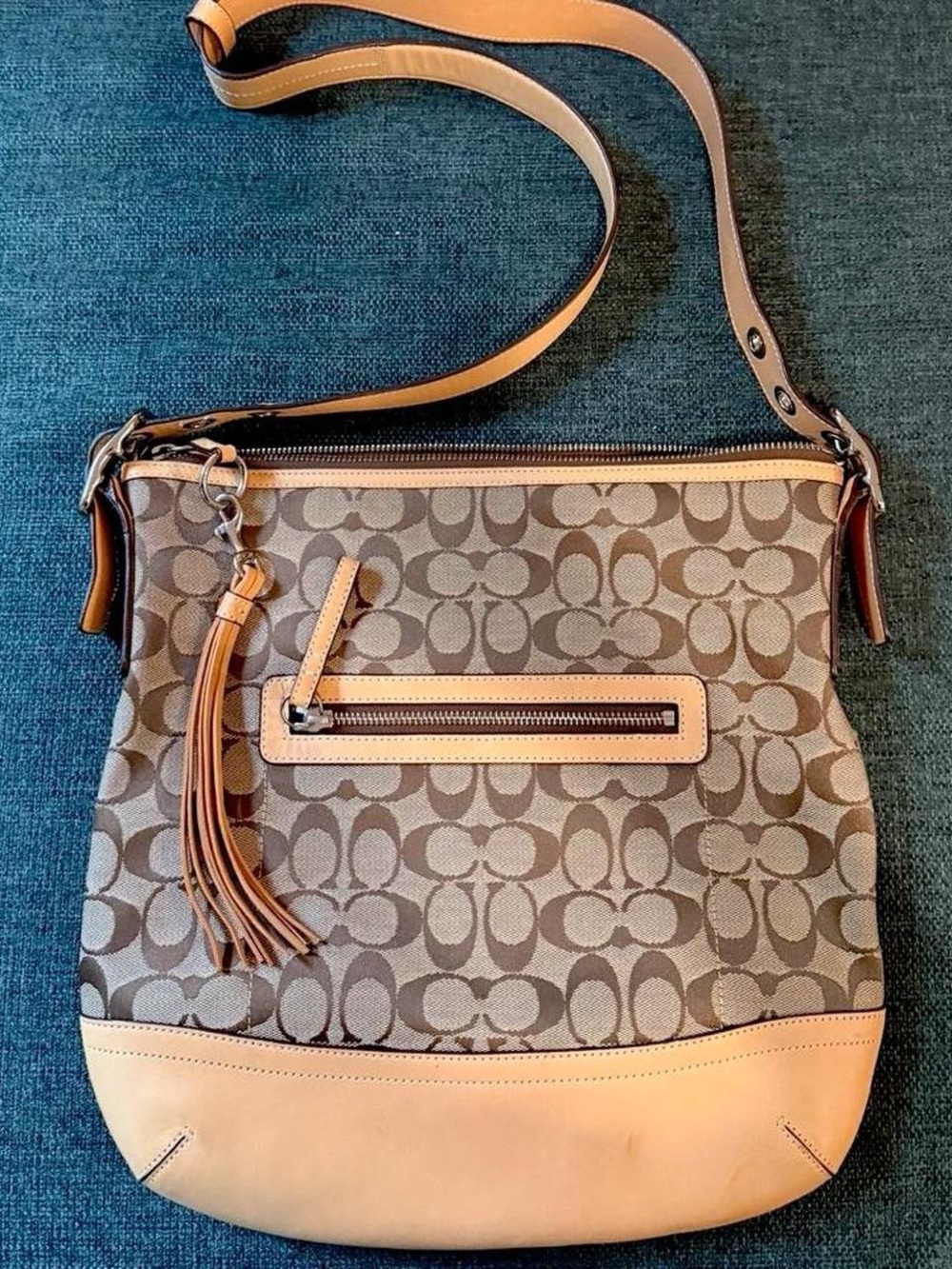 Vintage Y2K 2000s Monogram C Coach Brown Signature Canvas Crossbody Shoulder Bag